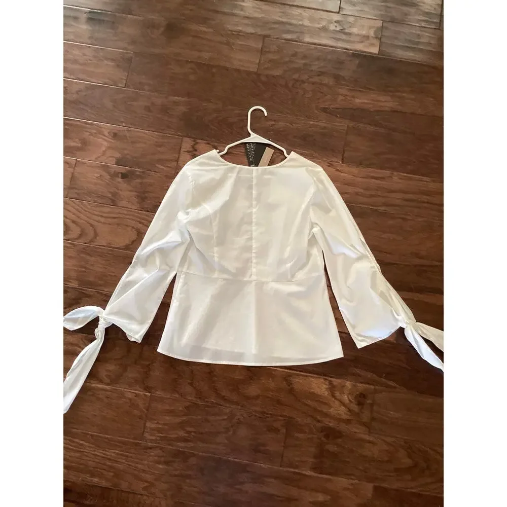 NWT Universal Standard X J. Crew Womens Tie Sleeve Poplin Blouse Top White Small - Picture 7 of 10